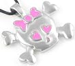 Cute Pink Hearts Skull & Crossbones Pewter Pendant Necklace Cute Pink Hearts Skull & Crossbones Pewter Pendant Necklace