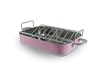 blinQ 14 Inch x 10 Inch Roaster Pan with Rack Passionate Pink
