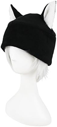Beanie-style Black Cat Hat with White Faux Fur Inner Ears Super Cute Anime Style Adult Sized