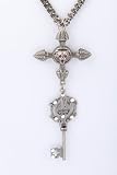 Rocker Jewelry Gothic Cross and Key pendant Unisex drop pendant