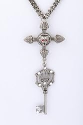 Rocker Jewelry Gothic Cross and Key pendant Unisex drop pendant