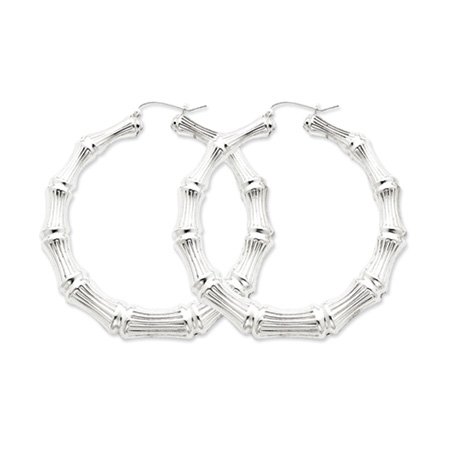 Bamboo Hoop Earrings in Silver - 75mm (2-3/4\