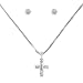 Sterling Silver Baby White CZ Stud with Tiny Cross White CZ Pendant on 16+2in Chain Necklace Set
