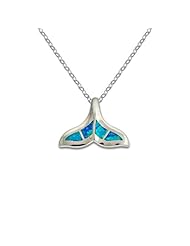 Sterling Silver Blue Opal Dolphin Tail Pendant with Chain