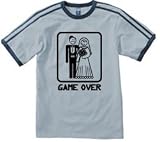 GAME OVER Funny Marriage - Memphis Striped T-shirt, Pacific Storm Blue