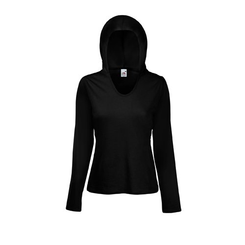 Lady-Fit Lightweight Hooded T von Fruit of the Loom Schwarz M
