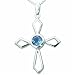 1.00 Carat Genuine Round London Blue Topaz Cross Sterling Silver Pendant Necklace