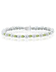 38.80 Cts Peridot & Akoya Pearl Bracelet in 14K White Gold