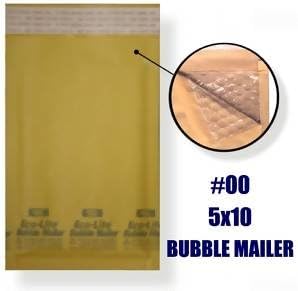 #00 5x10" KRAFT BUBBLE MAILER PADDED ENVELOPES-500 qty