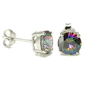 9mm Sterling Silver Hip Hop Mystic Topaz Stud Earrings