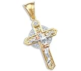 14k Yellow Tri-Color Gold Celtic CZ Crucifix Pendant