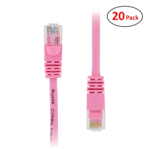(20 PACK) 6 FT RJ45 CAT (6E) 550MHZ MOLDED ETHERNET NETWORK PATCH CABLE - PINK - Lifetime Warranty