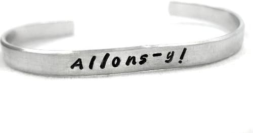 Doctor Who Inspired Handstamped Bracelet, Allons-y! - Adjustable Aluminum