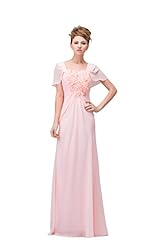 Square Neck Charmeuse/Chiffon Short Sleeves Evening Dress 