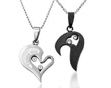 31x MZIZ13L. SL160  Couple Stainless Steel Necklace Black & Silver Pendant I Love You Heart Shape Lover for Valentine