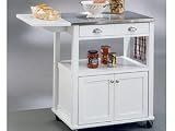 Review Home Styles  / White Stainless Steel Top Kitchen Cart with Drop Leaf