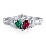 Emerald Gemstone Jewelry: Emerald and Ruby Claddaugh Ring in 10k White Gold | Fine Gemstone Jewelry