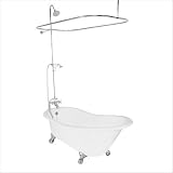 American Bath Factory T130C-SN Satin Nickel Wintess 61.5 Cast Iron Slipper Bathtub with Shower Enclosure and 90 Series Faucet from the Wintess Collection T130C