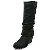 Damen trendige Halbwade Stiefel mit Keilabsatz MQ1156 Black Gr. 38