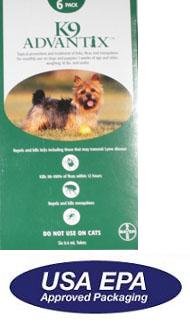 6 MONTH K 9 ADVANTIX Green (for dogs up to 10lbs.)