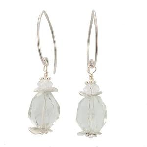Light Green Faceted Amethyst Gemstone Dangle Earrings with Sterling Silver Discs on a Contemporary Sterling Earwire, #7481