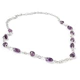 Sterling Silver / Platinum 30 Amethyst Bead Necklace