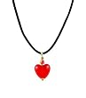 Necklace - N154 - Murano Style Glass - Heart Shape (Sm) ~ Red on Black Flock Cord