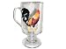 ArtisanStreet's Rooster Coffee Mugs. Set of 4 Mugs. Design of Bright Red & Golden Rooster with Black Plume Tail Feathers on Clear Glass Cups. Use for Coffee, Tea, Hot Chocolate and/or Desserts Like Parfaits. Hand Painted, One of a Kind, Signed by Artisan