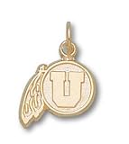 Utah Utes Solid 10K Gold Drum & Feather 3/8'' Pendant