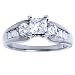 1.00 Carat Princess Round Baguette Diamond 14k White Gold Three Stone Engagement Ring
