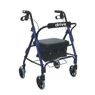 Drive Medical Junior Low Handle Rollator Walker with Padded Seat and Backrest, Blue, Junior
