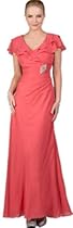 Hot Sale Meier Women's Chiffon Short Sleeves Long Gown in Coral