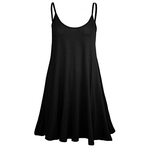 FashionMark Womens Plain Strappy Viscose Jersey Flared Swing Cami Dress