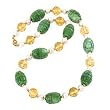 14k Gold, Freshwater Pearl, Carved Jade & Yellow Quartz Necklace- 18"
