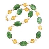 14k Gold, Freshwater Pearl, Carved Jade & Yellow Quartz Necklace- 18.