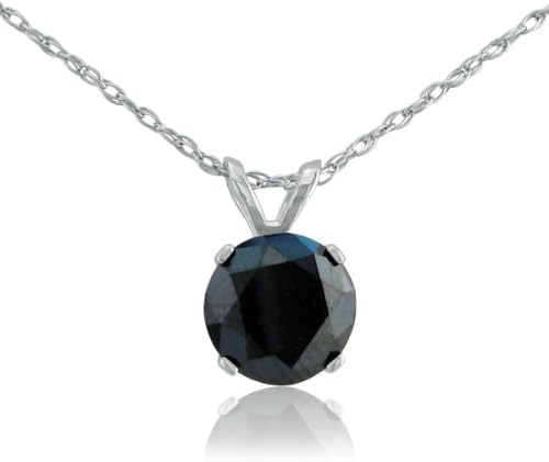 1 1/2ct Black Diamond Solitaire Necklace in 14k White Gold, 18" Chain