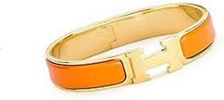 Beautyfe Women's Stylish Stainless Steel Anti-allergic H-shaped Buckle Bracelet Bangle (Gold +Orange)