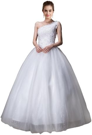 Strapless One-shoulder Chapel Train Lace Up Floor-length Wedding Bridal White H13760 White US 0/2