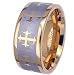 9MM Polished Stainless Steel Gold Plated Ring with 10 Gold Crosses around band