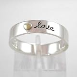 LOVE Sterling Silver Band Ring with Brass Heart, Sizes 6,7,8, #8897