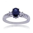 Blue Sapphire & Diamond Ring in Solid White Gold 14 Karat