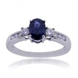 14KT White Gold Ring w/ Natural Blue Sapphire Diamonds