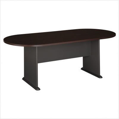 Bush Furniture Racetrack 6.9' Conference Table with Slab Base in Mahogany and Graphite Gray