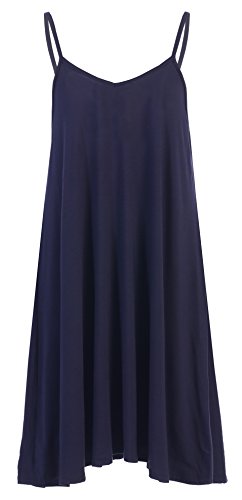Women Casual Spaghetti Strap Beach Loose Halter Tank Cover Up Sleep Dress Navy M