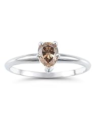 0.51 Cts Brown Solitaire Diamond Ring in 14K White Gold