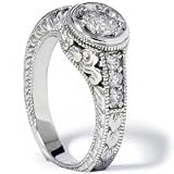 .70CT 14k White Gold Hand Engraved Round Diamond Vintage Antiqleue Like Womens Engagement Ring Size 6.5 Resizable Color (G/H) Clarity (I1)