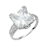 Sterling Silver Engagement Ring with Clear CZ - Size: 6-9