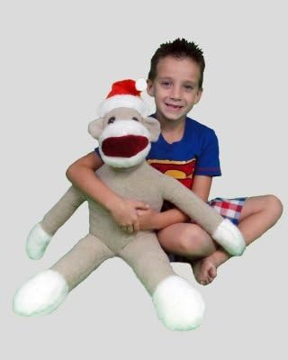 Ultimate Plush 28" Large Stuffed Grey and White Sock Monkey With Santa Hat