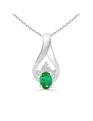 Fashion Round Diamond and Oval Emerald Pendant Necklace - 0.7 ct TGW