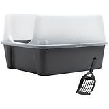 IRIS Open Top Litter Box with Shield and Scoop, Tornado Gray